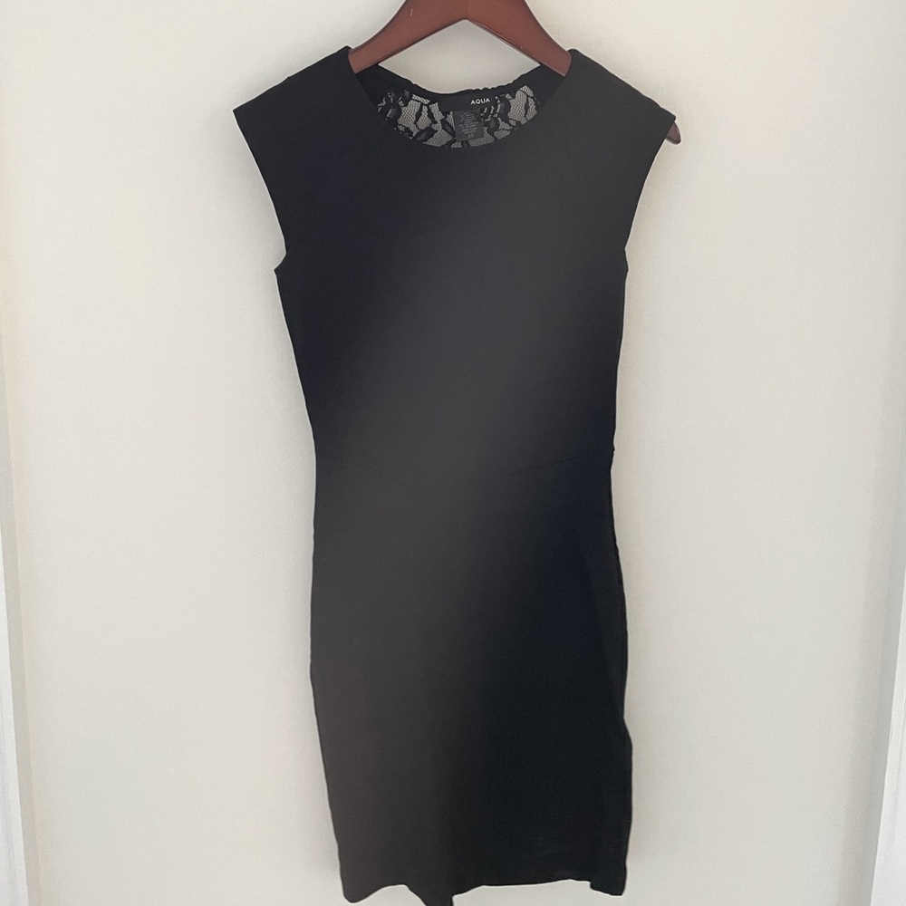 AQUA Black Mini Dress with Lace
